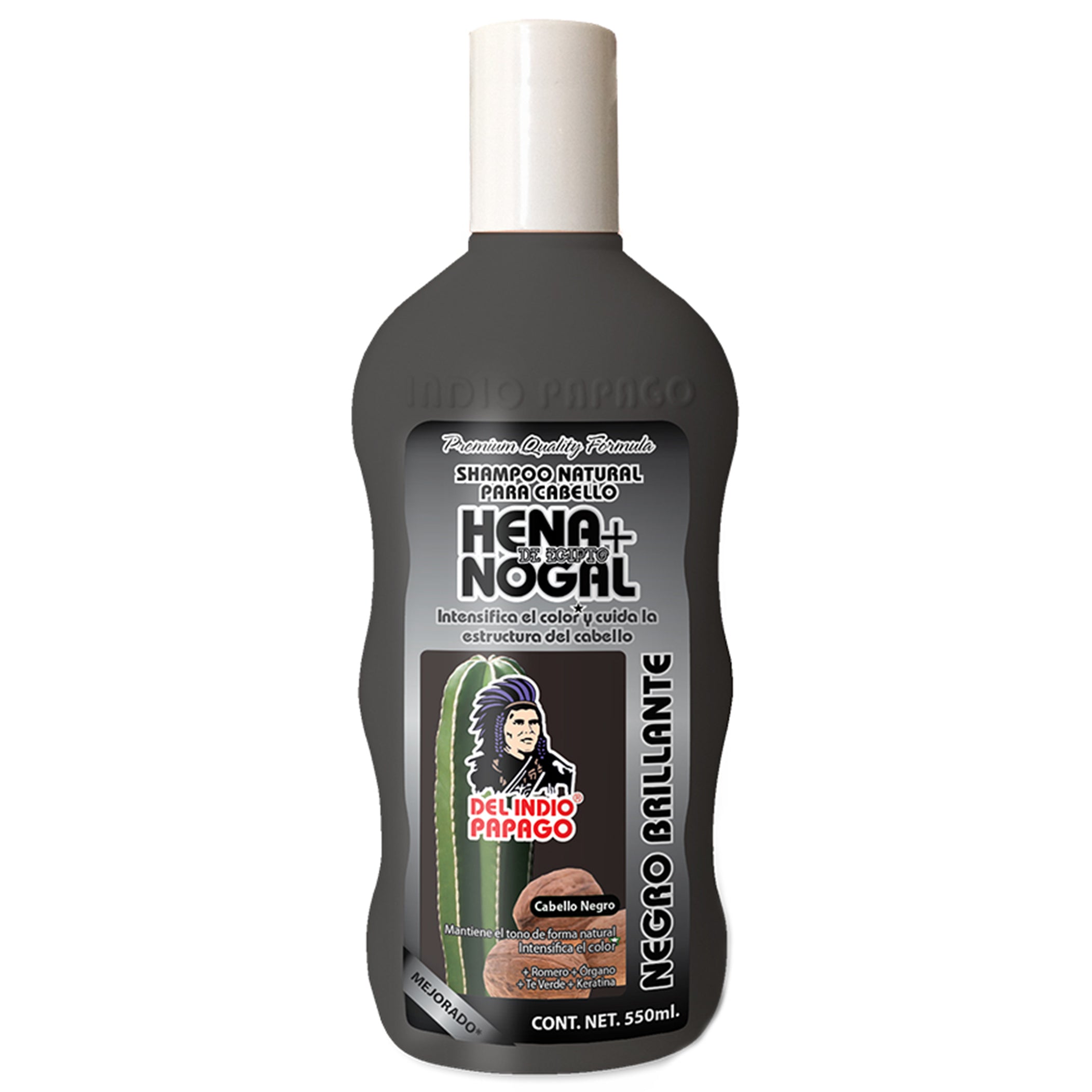 Shampoo Hena + Nogal Negro Brillante 550 ml Del Indio Papago