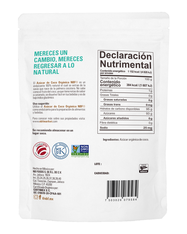 AZÚCAR DE COCO ORGÁNICA 300G - NBF Reverso