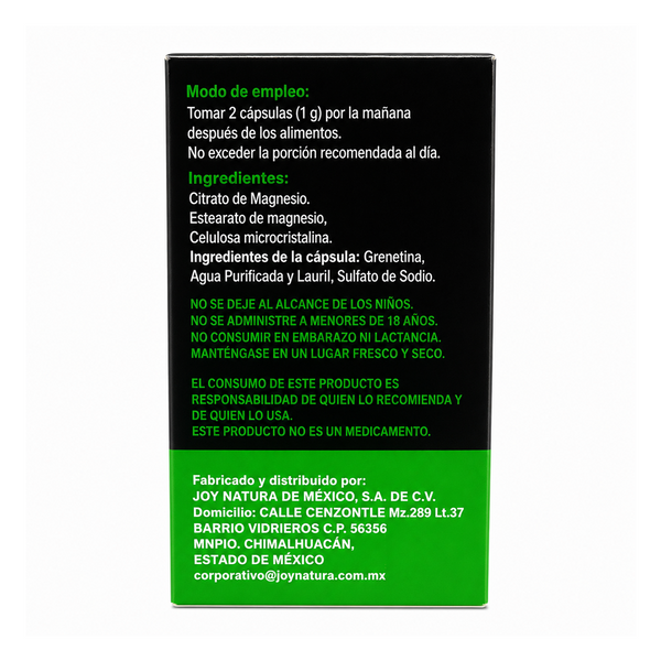 Citrato de Magnesio 60 Cápsulas Reverso