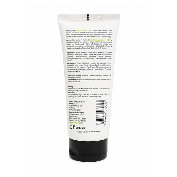 Crema de Manos con Aceite de Aguacate y Esencia de Mandarina Reverso