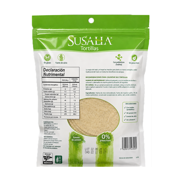 Tortilla de Maíz y Nopal Natural Reverso
