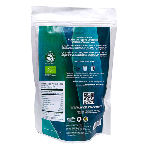 Inulina de agave orgánica 500g - E Nature Reverso