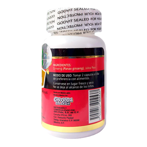 Ginseng y Jalea Real 500mg - 60 cáps - GODVIT Reverso