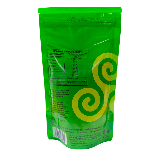 Moringa orgánica en polvo 150g - Vivio Foods Reverso