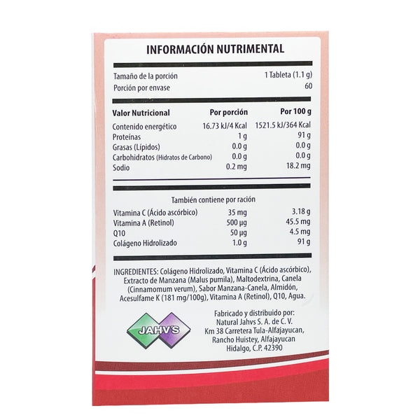 Colágeno en tabletas Collagen Manzana Canela 60 tabs Reverso