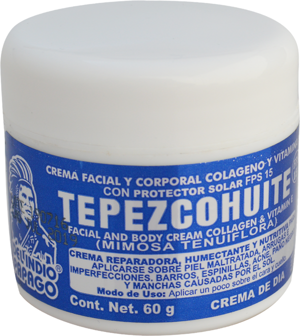 Crema Tepezcohuite, Colágeno y Vit E (Día Tarro Blanco 60g )