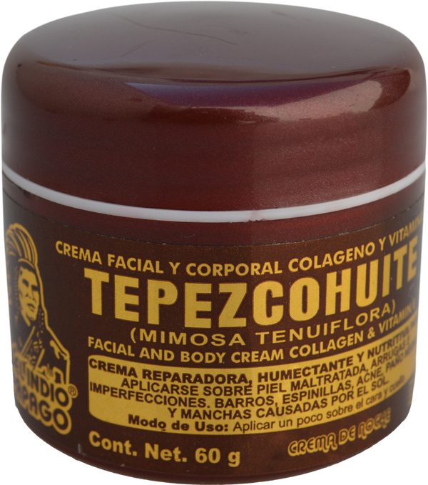 Crema facial y corporal con colágeno, vitamina E y Tepezcohuite 60g - Del Indio Papago