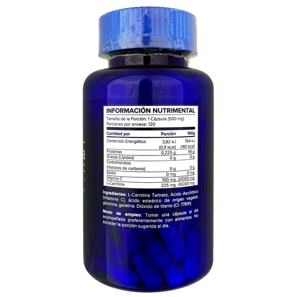 L-Carnitina mas Vitamina C 120 caps. Reverso